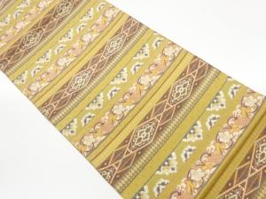 横段に花菱・葡萄唐草模様織出し袋帯